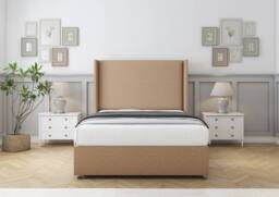 "Sloomy Devonshire Dumfries Divan Base No Drawers - 54"" Wingback Headboard in Light Brown - Size: Small Double" - thumbnail 2