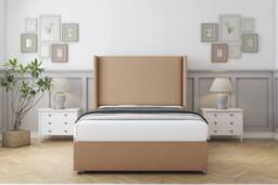 "Sloomy Devonshire Dumfries Divan Base No Drawers - 54"" Wingback Headboard in Light Brown - Size: Small Double"