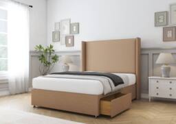 "Sloomy Devonshire Dumfries Divan Base No Drawers - 54"" Wingback Headboard in Light Brown - Size: Small Double" - thumbnail 4