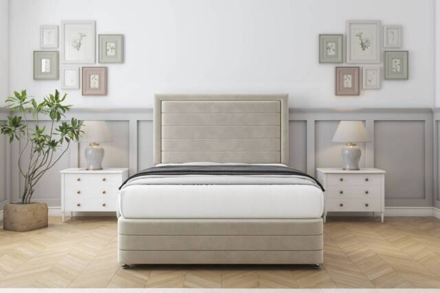 "Comfort Beds Anna Plush Divan Set 2 Drawers-54"" Headboard-Footboard in Cream - Size: Super King" - image 1