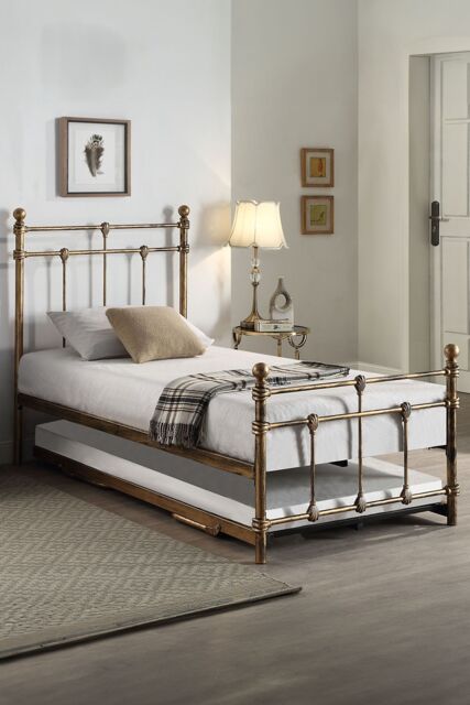 SlumberWorx Bayford Traditional Single Metal Bed Frame with Guest Trundle Bed in Bronze