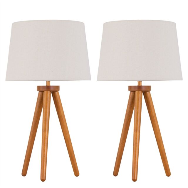 First Choice Lighting Set of 2 Dark Oak Table Lamp or Bedside Lights with Linen Shades in Brown - image 1
