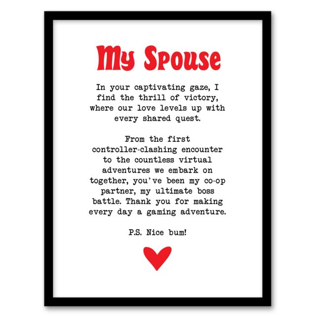 "Artery8 Love Poem Gamer Nerd Spouse Romantic Poetry Fun Framed Art Print in White - Size: W12"" x H16""" - image 1
