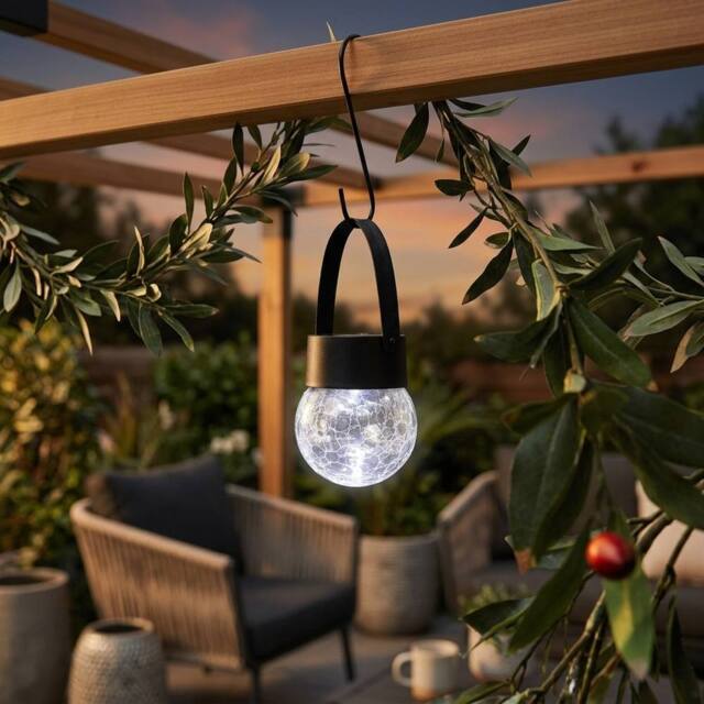 Garden Greatness Firefly Solar Hanging Glass Crackle Ball Light in Clear - Size: 1 Pack - image 1