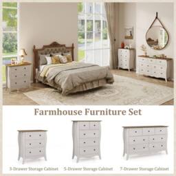 Costway Wooden Chest of Drawers Modern 7-Drawer Cabinet Closet Organizer in Grey - thumbnail 5