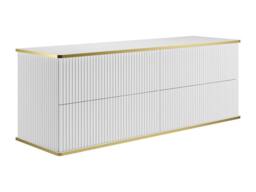 Vente-unique Fluted Wall-Hung Bathroom Unit With Gold Trim, Square Double in White - thumbnail 7