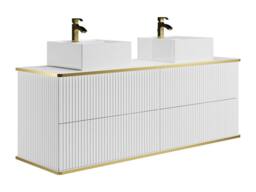 Vente-unique Fluted Wall-Hung Bathroom Unit With Gold Trim, Square Double in White - thumbnail 5