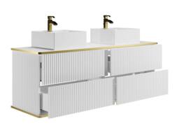 Vente-unique Fluted Wall-Hung Bathroom Unit With Gold Trim, Square Double in White - thumbnail 6