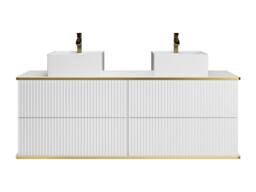 Vente-unique Fluted Wall-Hung Bathroom Unit With Gold Trim, Square Double in White - thumbnail 4