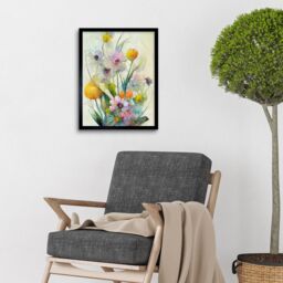 "Artery8 Wall Art Print Elegant Watercolour Pink & Yellow Spring Flower Bouquet Art Framed in Black - Size: W12"" x H16""" - thumbnail 2