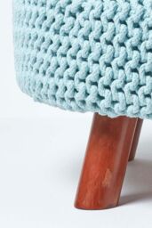 Homescapes Large Round Cotton Knitted Footstool on Legs in Bright Blue - thumbnail 4