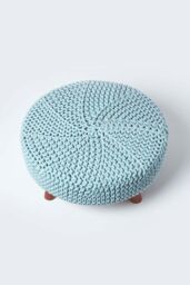 Homescapes Large Round Cotton Knitted Footstool on Legs in Bright Blue - thumbnail 3
