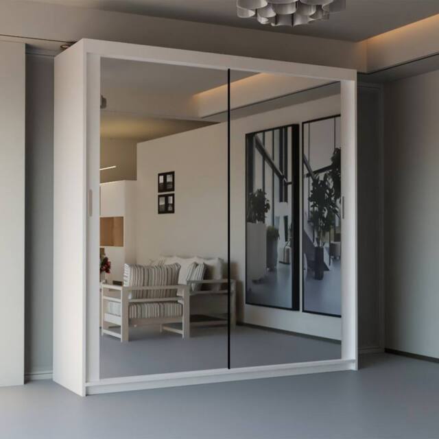 Sliding Wardrobes 4U Modern Double Sliding Door Wardrobe 150cm X 217cm in White - Size: 150 cm X 217 cm - image 1