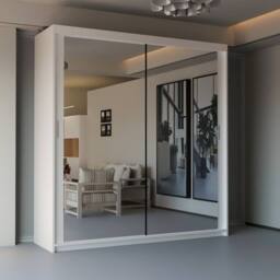 Sliding Wardrobes 4U Modern Double Sliding Door Wardrobe 150cm X 217cm in White - Size: 150 cm X 217 cm - thumbnail 1