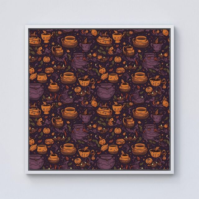Warren Reed - Designer Wicked Witches Bubbling Cauldrons Framed Canvas in Off-White - Size: w10 inch x h10 inch - image 1