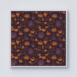 Warren Reed - Designer Wicked Witches Bubbling Cauldrons Framed Canvas in Off-White - Size: w10 inch x h10 inch - thumbnail 1