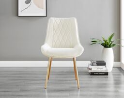 FurnitureboxUK Selina Round Glass Chrome Leg Dining Table & Pesaro Gold Leg Chairs in Cream - Size: 2 Person - thumbnail 7
