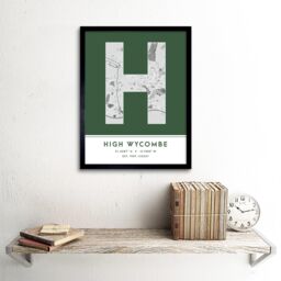 "Wee Blue Coo Wall Art Print High Wycombe England United Kingdom City Map Modern Typography Stylish Letter Framed Word in Green - Size: W12"" x H16""" - thumbnail 2