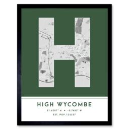"Wee Blue Coo Wall Art Print High Wycombe England United Kingdom City Map Modern Typography Stylish Letter Framed Word in Green - Size: W12"" x H16""" - thumbnail 1