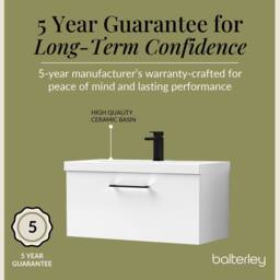 Balterley 800mm Wall Hung 1 Drawer Vanity Basin Unit, Gloss White, Black Handle in White - thumbnail 6