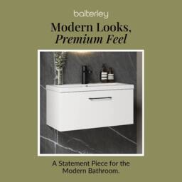 Balterley 800mm Wall Hung 1 Drawer Vanity Basin Unit, Gloss White, Black Handle in White - thumbnail 7