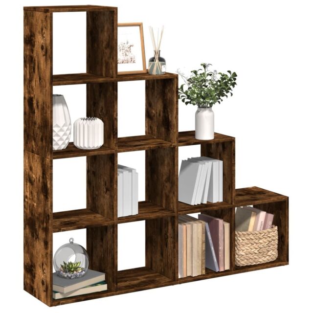 Berkfield Home Room Divider Bookcase 4-Tier Smoked Oak 131.5x29x131.5 cm Engineered Wood in Brown - image 1