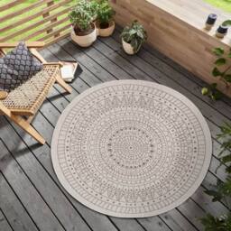 THE RUGS Porto Reversible Indoor Outdoor Rug Flatweave Polypropylene Design in Beige - Size: 200 cm diameter - thumbnail 5
