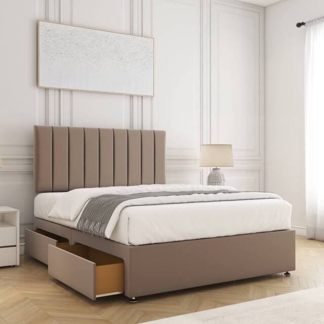 "BSSPOKE Aria Velvet Divan Bed 24"" Headboard 2Drawers Same side Mattress in Bronze - Size: Single" - image 1