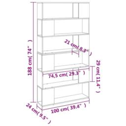 Berkfield Home Classic Book Cabinet/Room Divider Grey Sonoma 100x24x188 cm - Size: 100 x 24 x 188 cm - thumbnail 8