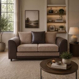 Furnishings For Less UK Luca Brown & Beige 3 + 2 Fabric & Leather Trim Sofa Suite - thumbnail 5