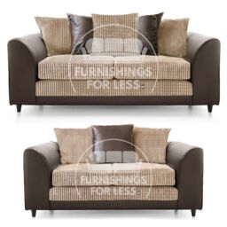 Furnishings For Less UK Luca Brown & Beige 3 + 2 Fabric & Leather Trim Sofa Suite - thumbnail 1