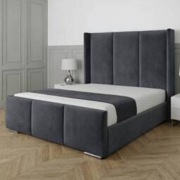 UK Bed Furniture Miami Wingback Upholstered Bed with 48 Inch Headboard Slatted Base in Charcoal - Size: Double - thumbnail 1