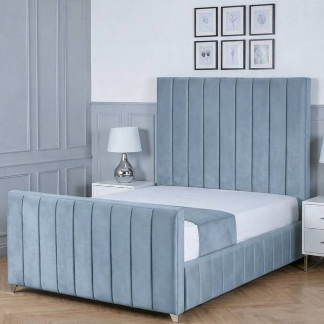 Living Comfort Bedz Zenith Upholstered Gas Lift Storage Bed with 48 Inch Headboard in Light Blue - Size: Small Double - image 1