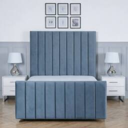 Living Comfort Bedz Zenith Upholstered Gas Lift Storage Bed with 48 Inch Headboard in Light Blue - Size: Small Double - thumbnail 2