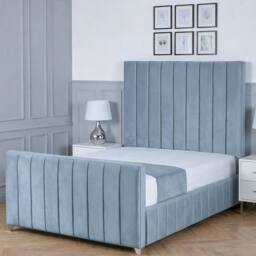 Living Comfort Bedz Zenith Upholstered Gas Lift Storage Bed with 48 Inch Headboard in Light Blue - Size: Small Double