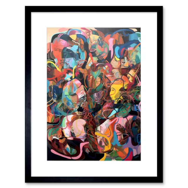 "Artery8 Wall Art Print Human Relationships Multicoloured Abstract Crowd Artwork Framed 9X7 Inch in Black - Size: W7"" x H9""" - image 1