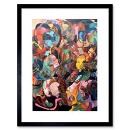 "Artery8 Wall Art Print Human Relationships Multicoloured Abstract Crowd Artwork Framed 9X7 Inch in Black - Size: W7"" x H9""" - thumbnail 1