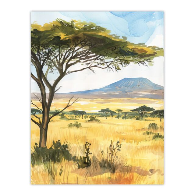 "Artery8 Mount Kilimanjaro Savanna Tanzania Landscape Wall Art Print in Green - Size: W18"" x H24""" - image 1