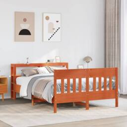 Berkfield Home Decorative Bed Frame without Mattress Wax Brown 135x190 cm Double - thumbnail 1