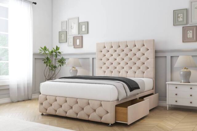 "Comfort Beds Florida Naples Divan Base 2 Drawers - 54"" Headboard-Footboard in Light Sand - Size: Double" - image 1