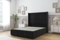 "Comfort Beds Grace Plush Divan Base No Drawers - 54"" Wingback-Footboard in Black - Size: Super King" - thumbnail 3