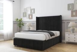 "Comfort Beds Grace Plush Divan Base No Drawers - 54"" Wingback-Footboard in Black - Size: Super King" - thumbnail 2