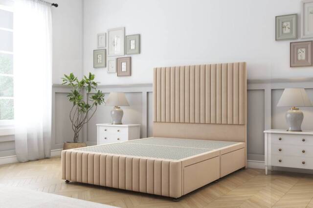 "Sloomy Madison Plush Divan Base 2 Drawers-54"" Headboard & 12"" Footboard in Stone - Size: King" - image 1