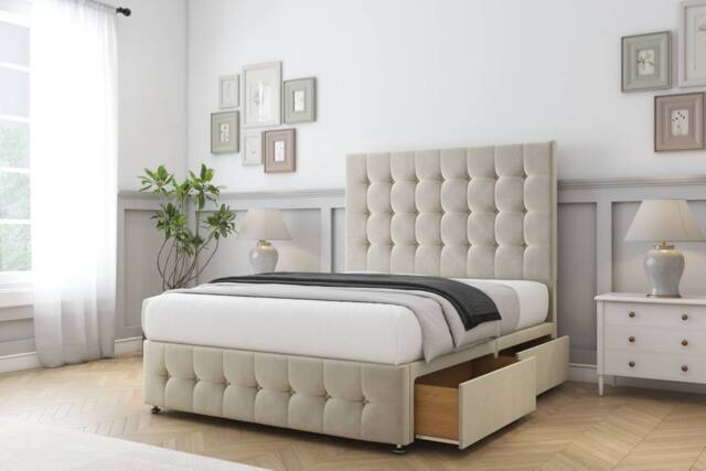 "Comfort Beds Florence Plush Divan Base 2 Drawers - 54"" Headboard-Footboard in Cream - Size: Single" - image 1