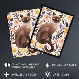 "Artery8 Burmese Cat Lover Watercolour Wildflower Portrait Wall Art Print - Size: W24"" x H32""" - thumbnail 2
