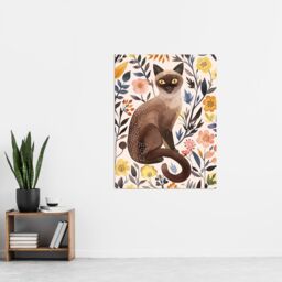 "Artery8 Burmese Cat Lover Watercolour Wildflower Portrait Wall Art Print - Size: W24"" x H32""" - thumbnail 4