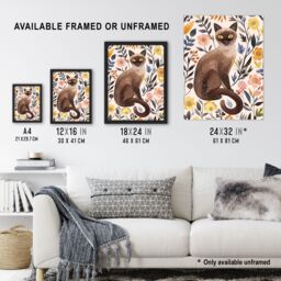 "Artery8 Burmese Cat Lover Watercolour Wildflower Portrait Wall Art Print - Size: W24"" x H32""" - thumbnail 3
