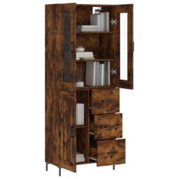 Berkfield Home Highboard Smoked Oak 69.5x34x180 cm Engineered Wood in Brown - thumbnail 3
