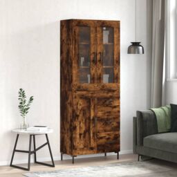 Berkfield Home Highboard Smoked Oak 69.5x34x180 cm Engineered Wood in Brown - thumbnail 1