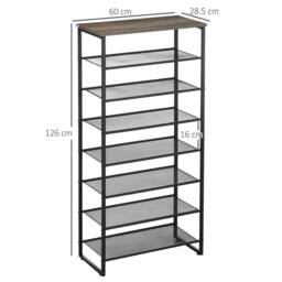 STILVORA 7 Shelf Shoe Rack with Mesh Shelves Black - thumbnail 4